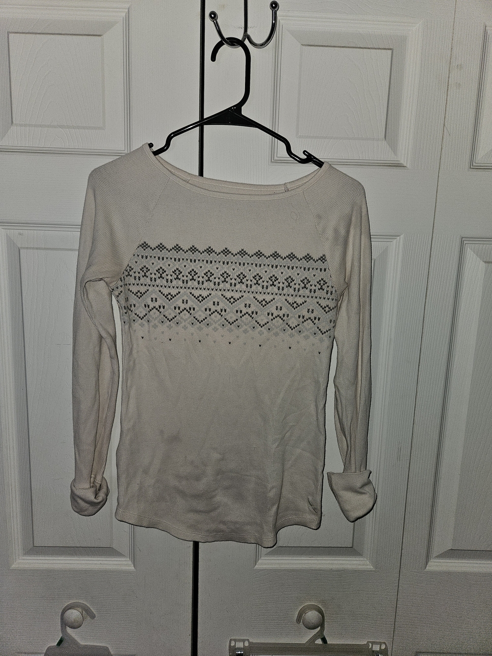 Eddie Bauer Cream Long-Sleeve Knit Top with Geometric Yoke